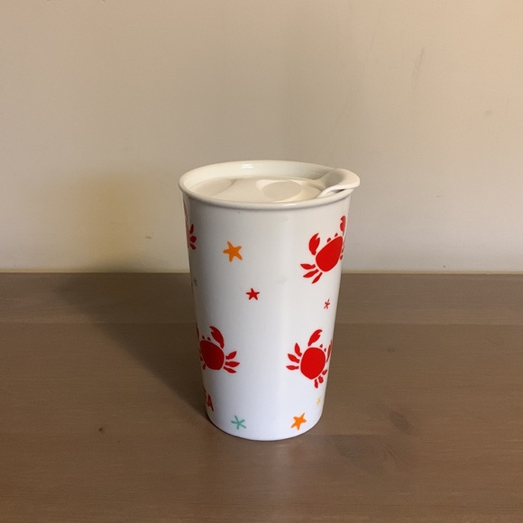 David’s Tea White and Red Ceramic To Go Mug with Crab Design - Picture 3 of 9